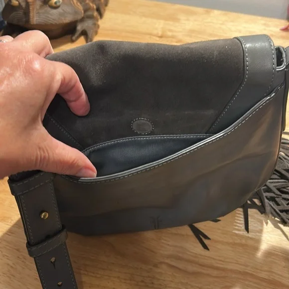 Frye leather Fringe Crossbody Bag. Gray, preowned, good condition. - Picture 11 of 16